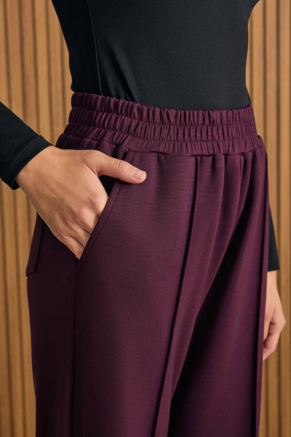 Bordo Beli ve Paçası Lastikli Viscon Örme Pantolon - 4