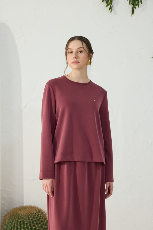 Bordo Bisiklet Yaka Örme Bluz - 2