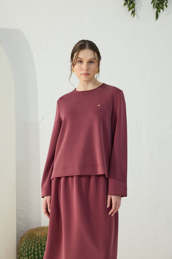 Bordo Bisiklet Yaka Örme Bluz - 3