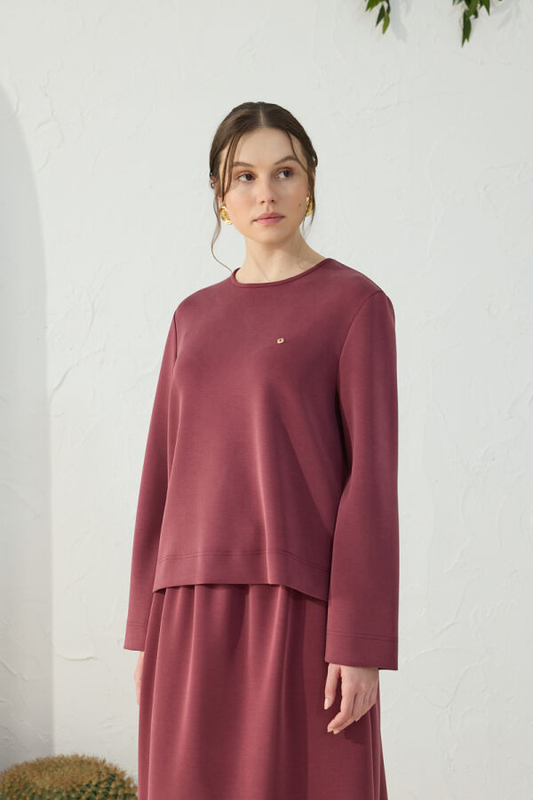 Bordo Bisiklet Yaka Örme Bluz - 4