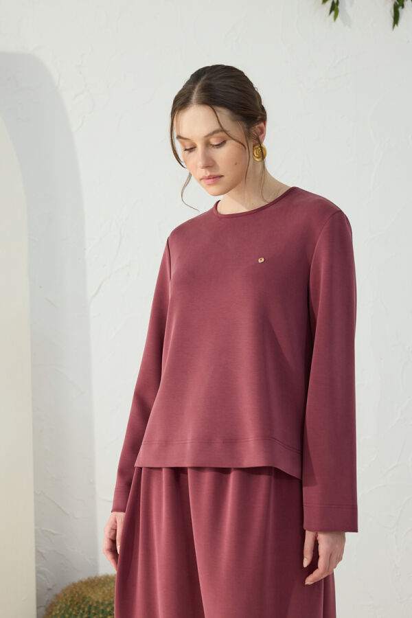 Bordo Bisiklet Yaka Örme Bluz - 5