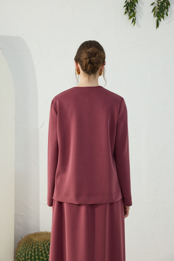 Bordo Bisiklet Yaka Örme Bluz - 7