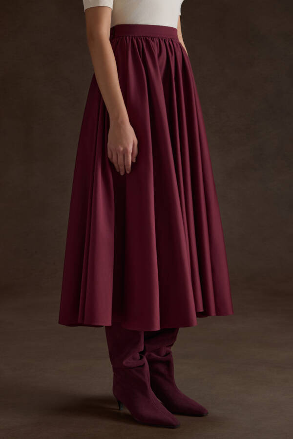 Bordo Büzgülü Kloş Cotton Etek - 3
