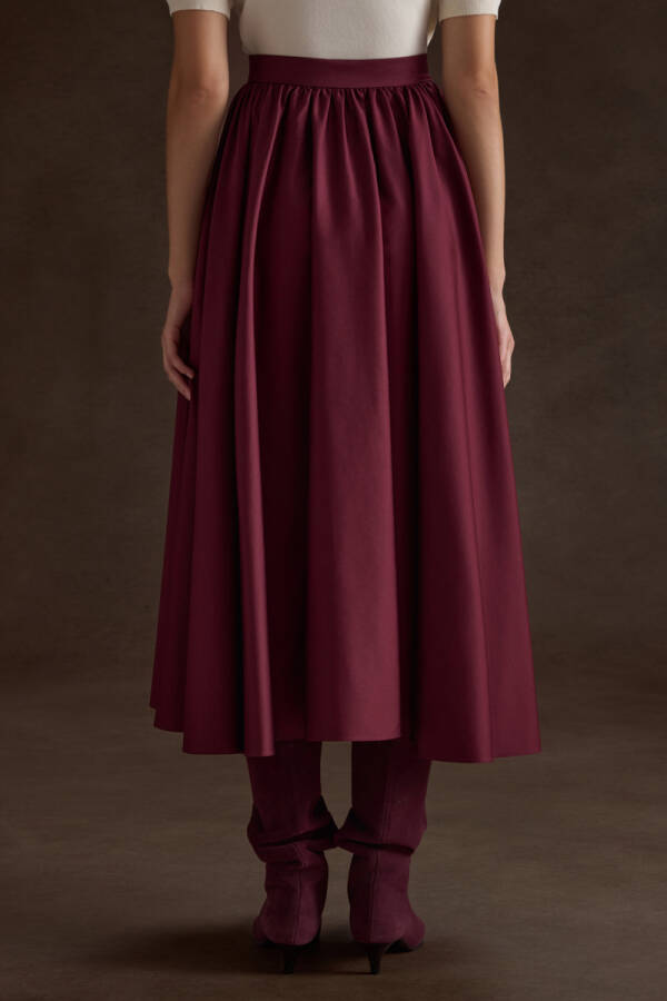 Bordo Büzgülü Kloş Cotton Etek - 5