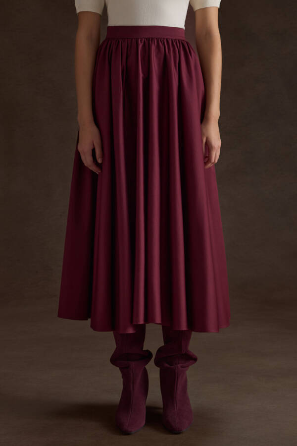 Bordo Büzgülü Kloş Cotton Etek - Aker (1)