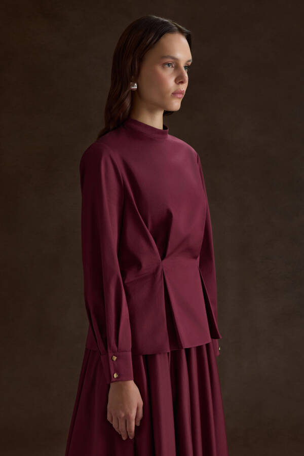 Bordo Büzgülü Kloş Cotton Etek - Aker