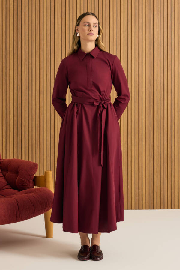 Bordo Cotton Elbise - 1