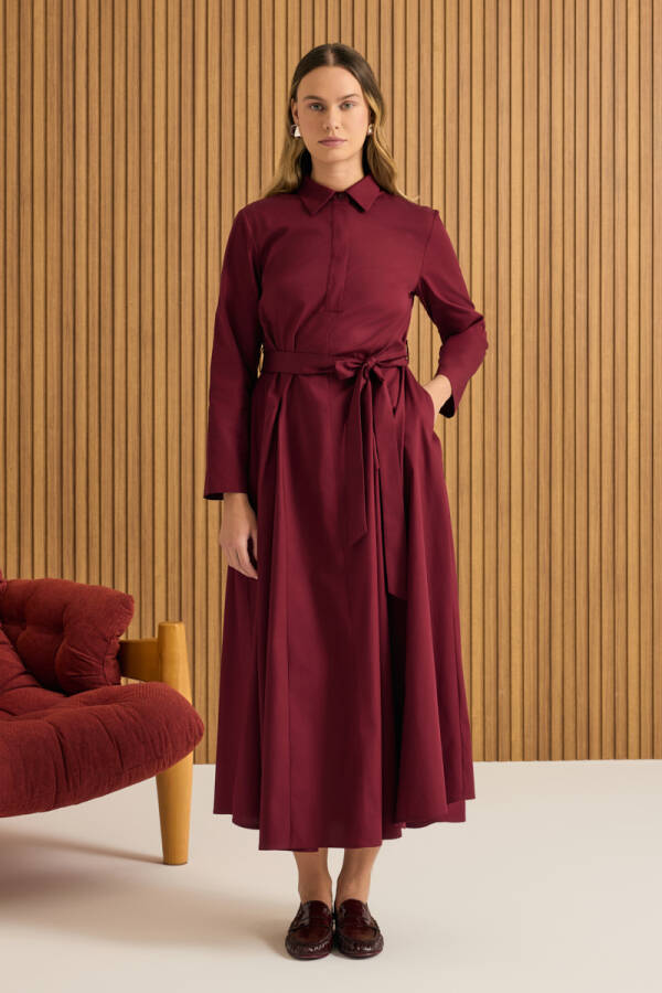 Bordo Cotton Elbise - 4