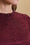 Bordo Dantelli Bluz - 5