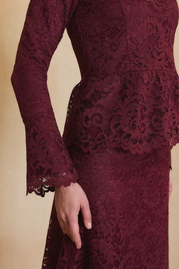 Bordo Dantelli Bluz - 6