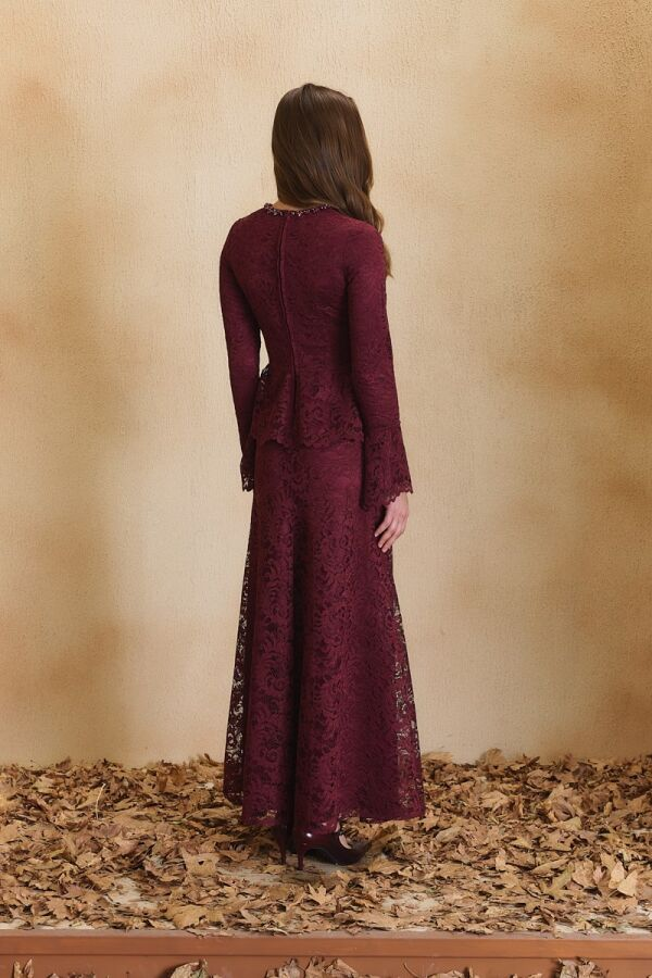 Bordo Dantelli Bluz - 7