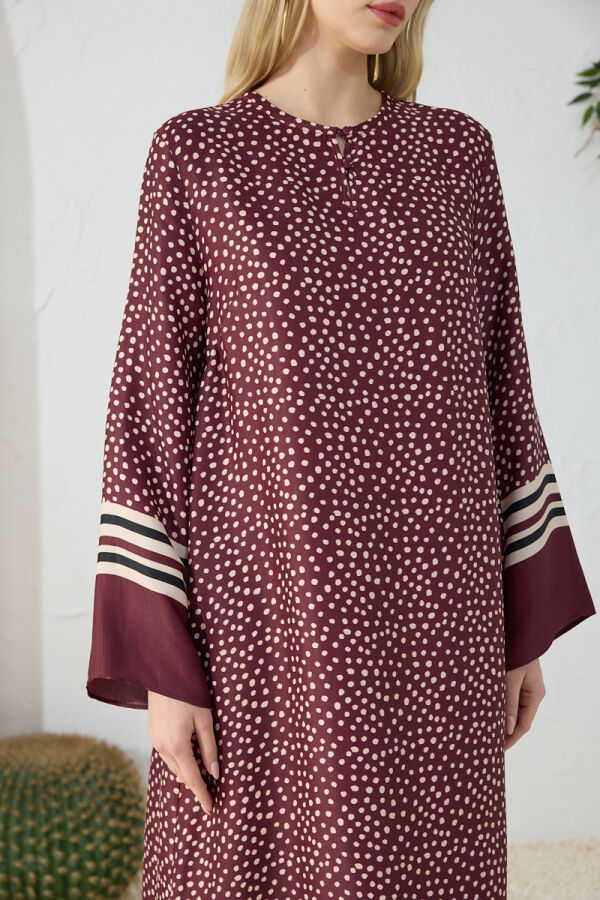 Bordo Desenli Bisiklet Yaka Elbise - 4
