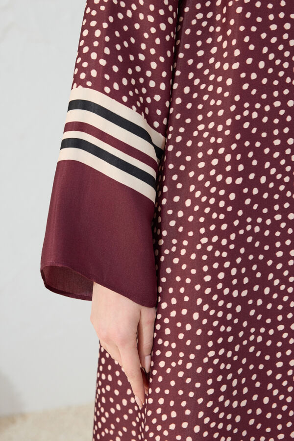 Bordo Desenli Bisiklet Yaka Elbise - 5