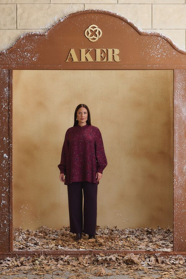 Bordo Desenli Bluz - Aker