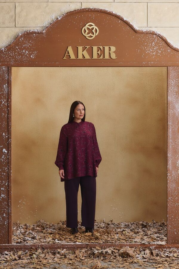 Bordo Desenli Bluz - Aker (1)