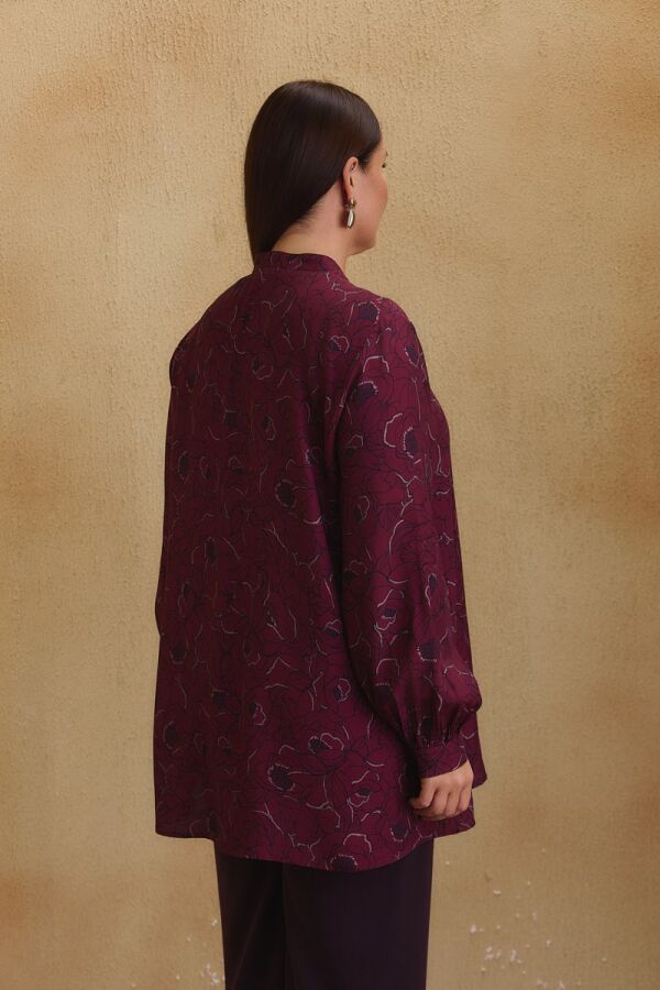 Bordo Desenli Bluz - 6