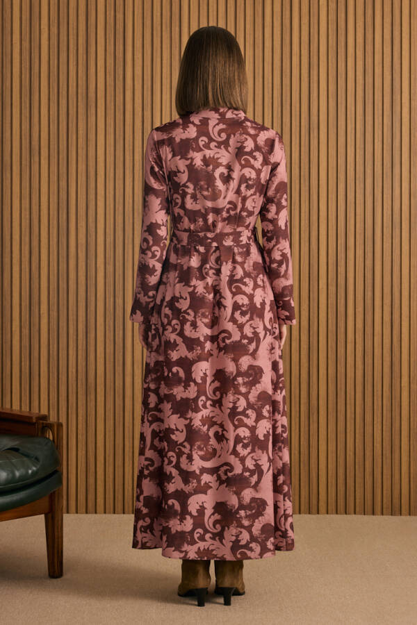 Bordo Desenli Elbise - 6