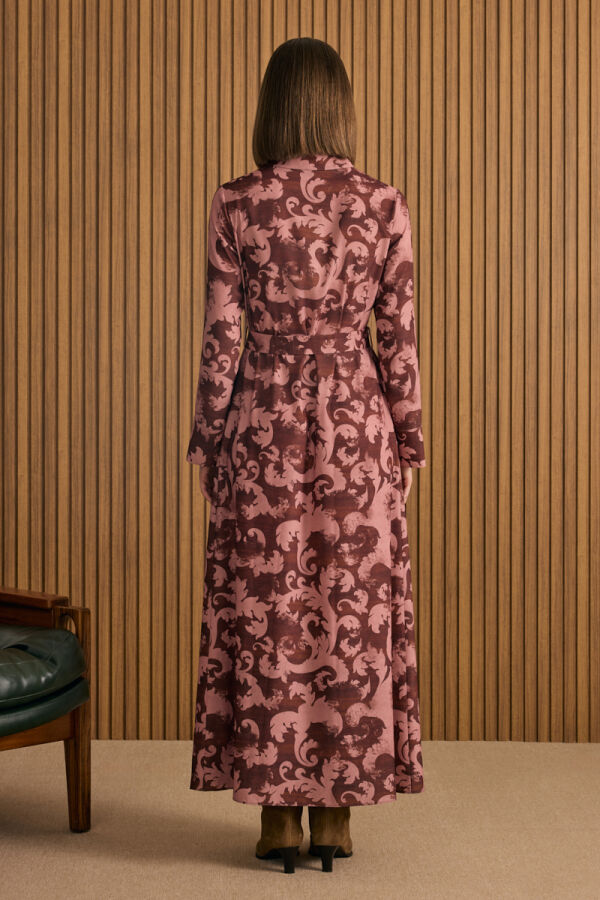 Bordo Desenli Elbise - 6