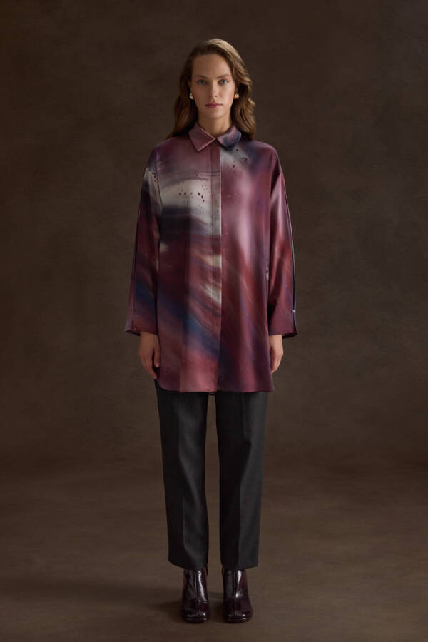 Bordo Desenli Klasik Tunik - 1