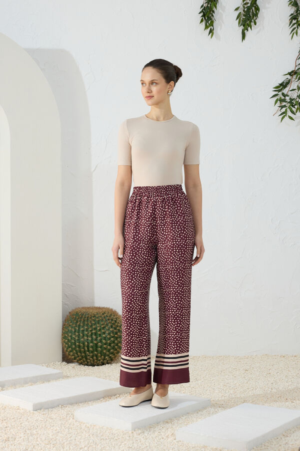 Bordo Desenli Pantolon - 4