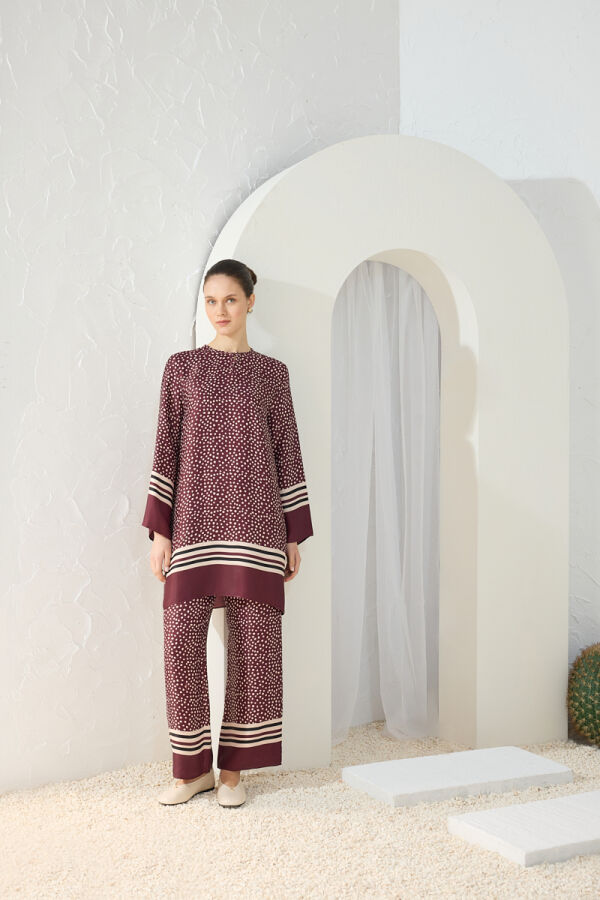 Bordo Desenli Pantolon - Aker