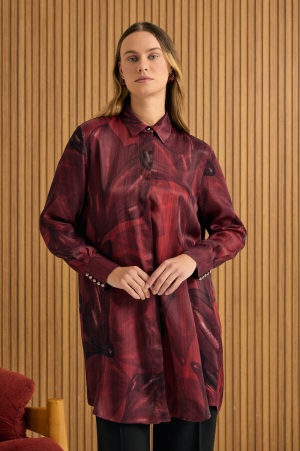 Bordo Desenli Tunik - Aker