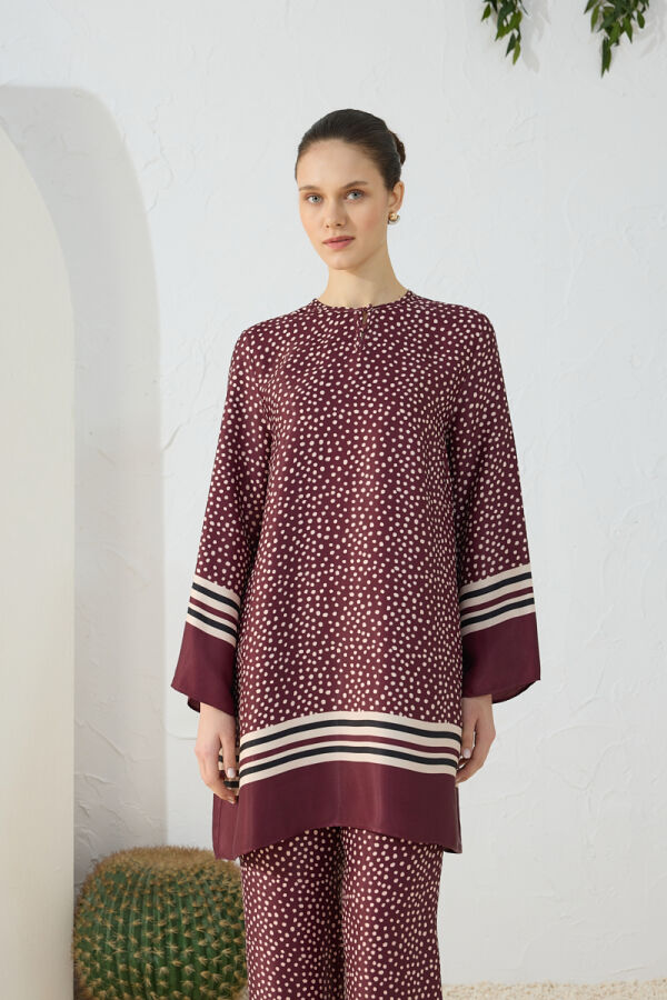 Bordo Desenli Tunik - Aker (1)