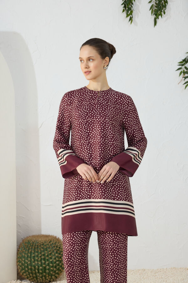 Bordo Desenli Tunik - 3
