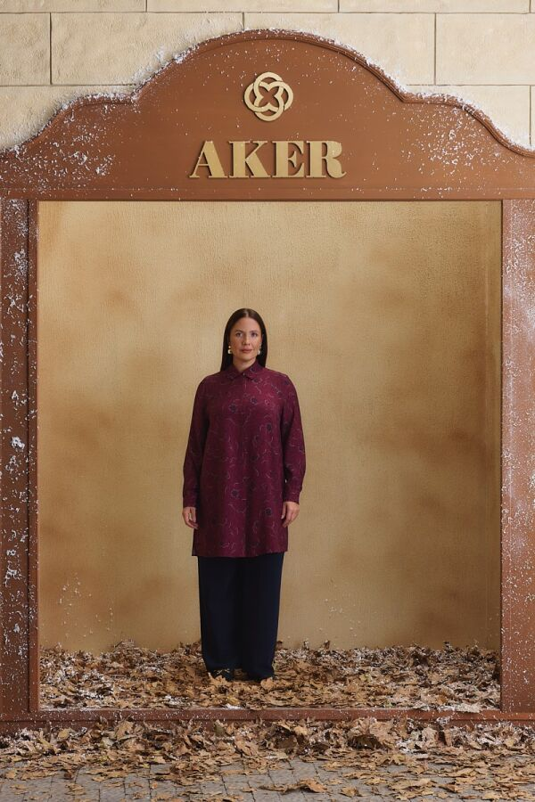 Bordo Desenli Tunik - Aker
