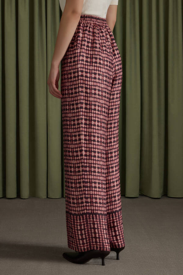 Bordo Desenli Viscon Beli Lastikli Pantolon - 5