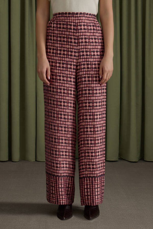 Bordo Desenli Viscon Beli Lastikli Pantolon - Aker (1)