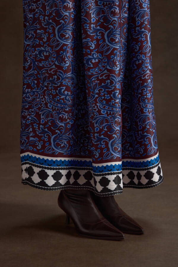 Bordo Desenli Viscon Elbise - 5