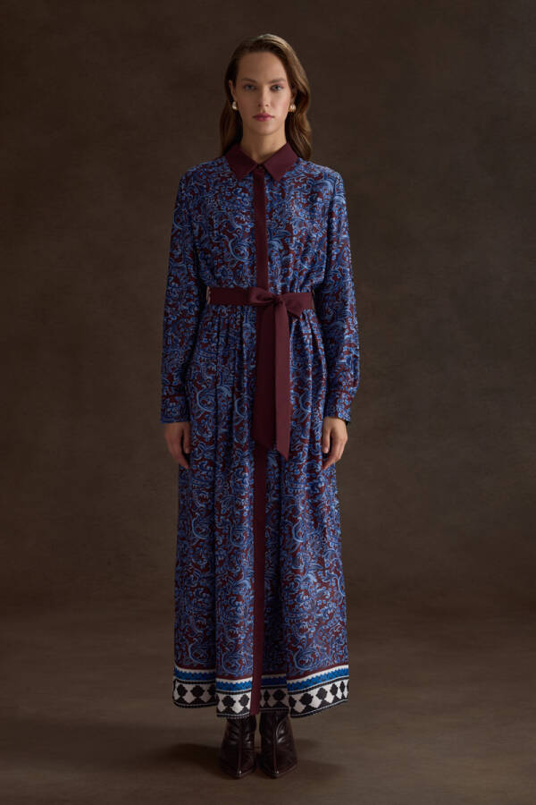 Bordo Desenli Viscon Elbise - Aker (1)