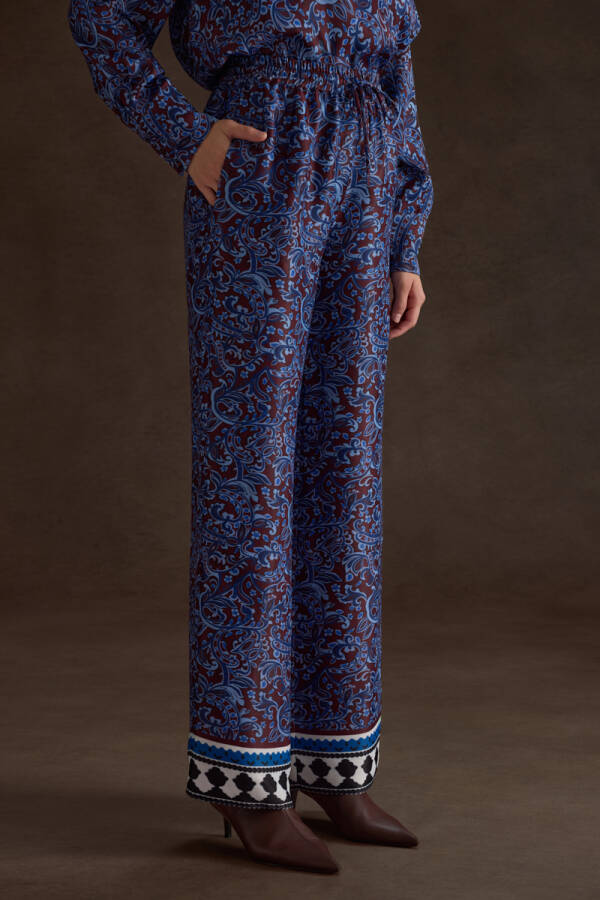 Bordo Desenli Viscon Pantolon - 3