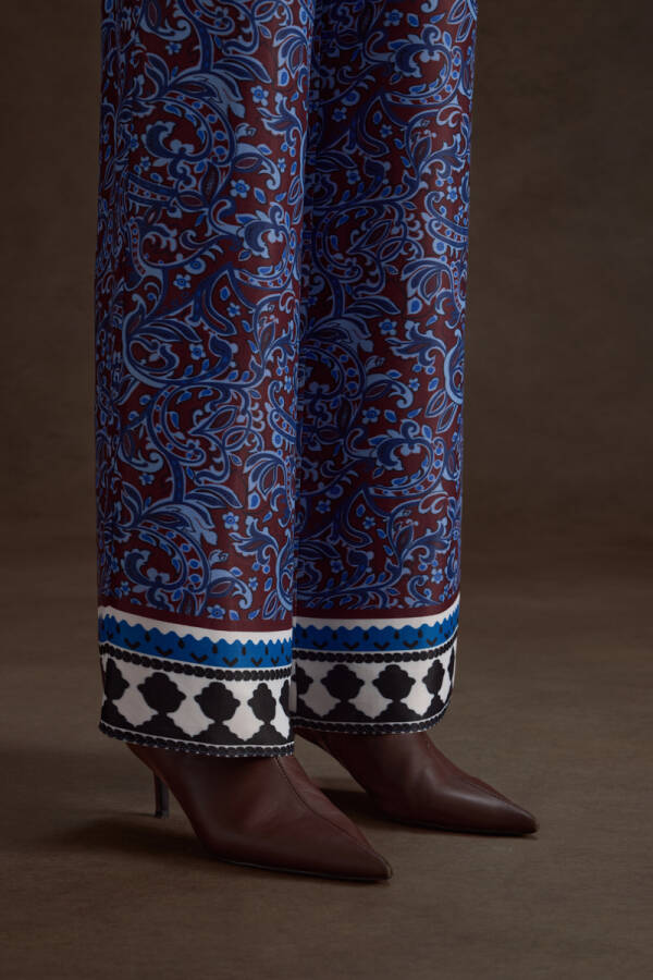 Bordo Desenli Viscon Pantolon - 4