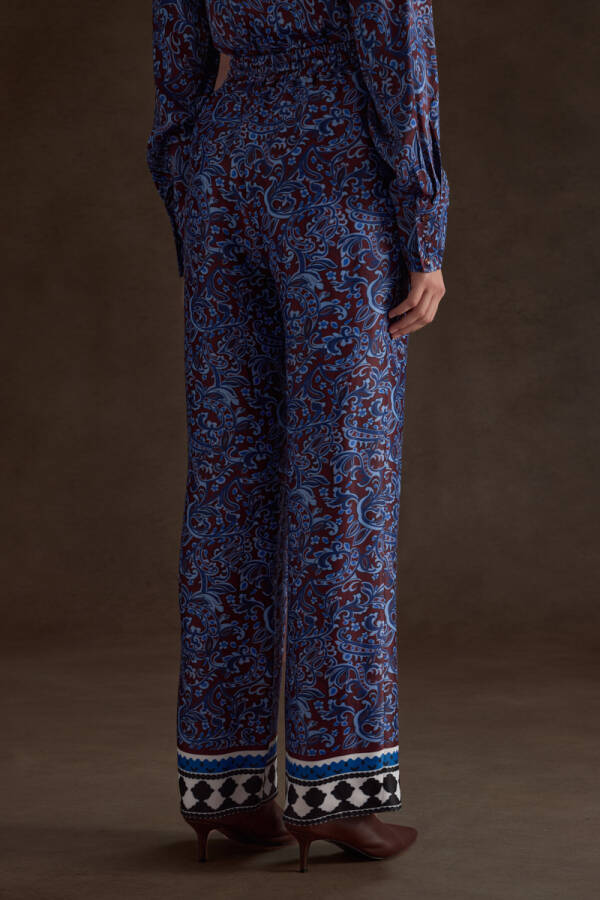 Bordo Desenli Viscon Pantolon - 5