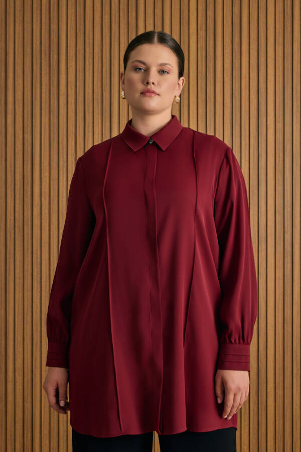 Bordo Dikiş Detaylı Tunik - 1