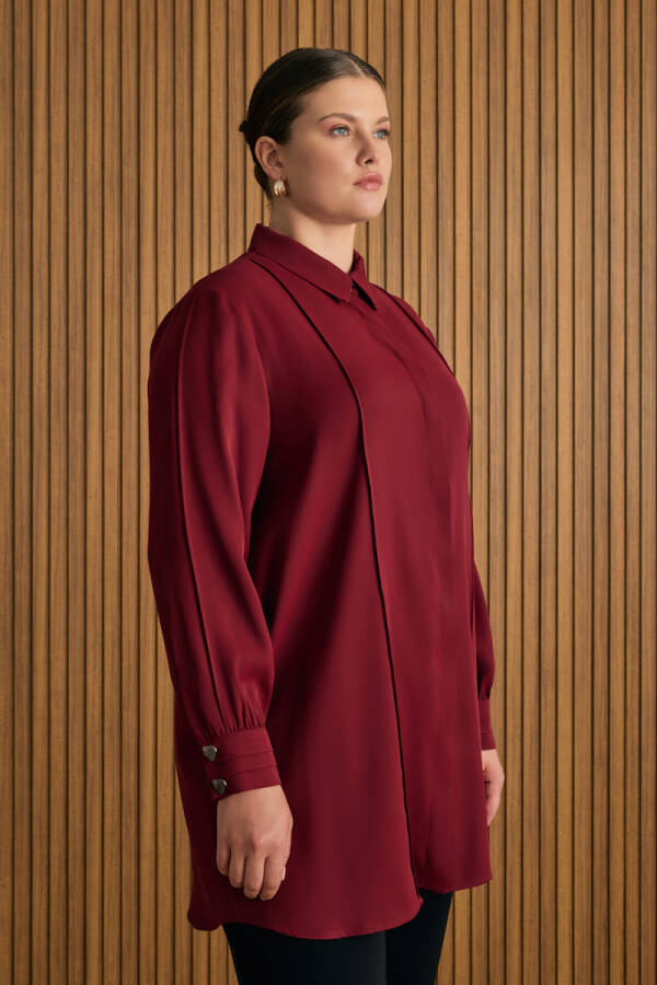 Bordo Dikiş Detaylı Tunik - 3