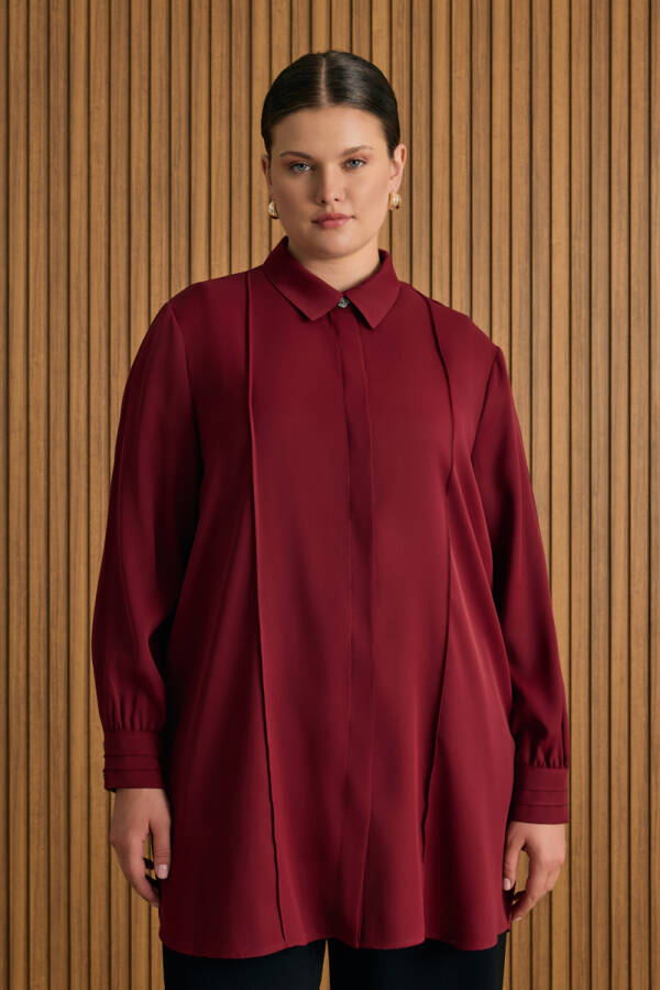 Bordo Dikiş Detaylı Tunik - 2