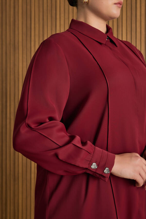 Bordo Dikiş Detaylı Tunik - 4