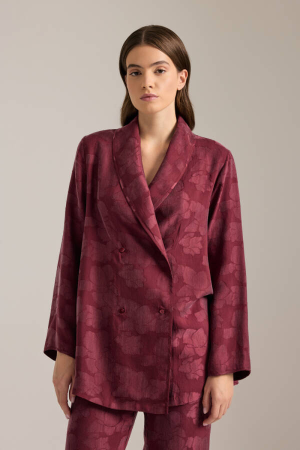 Bordo Dokulu Kruvaze Kapama Tencel Pijama Üstü - Aker (1)