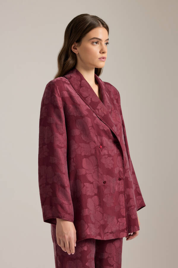 Bordo Dokulu Kruvaze Kapama Tencel Pijama Üstü - 4