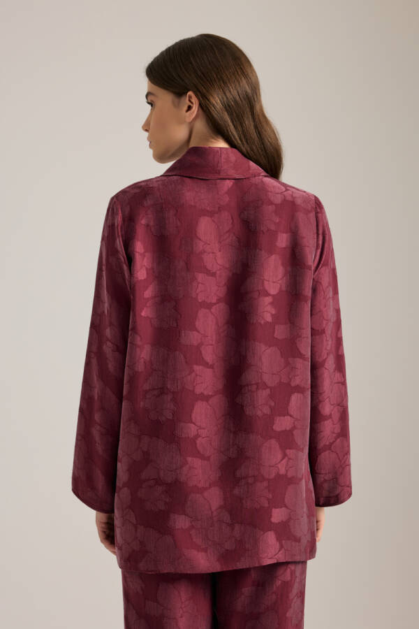 Bordo Dokulu Kruvaze Kapama Tencel Pijama Üstü - 6
