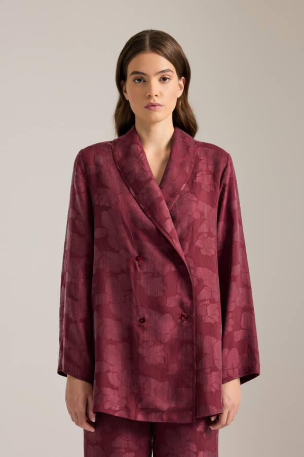 Bordo Dokulu Kruvaze Kapama Tencel Pijama Üstü - 3