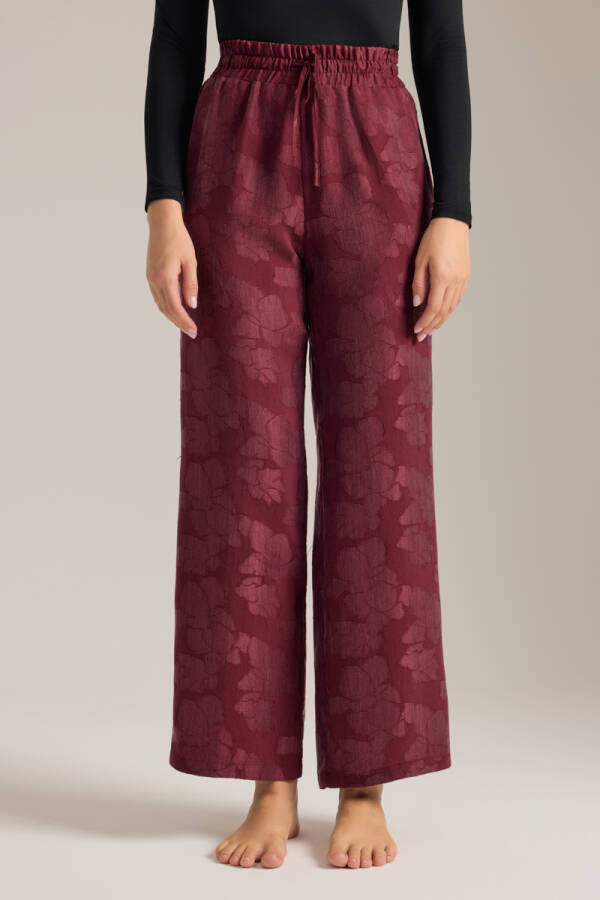 Bordo Dokulu Tencel Beli Lastikli Pijama Altı - 3