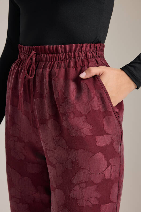 Bordo Dokulu Tencel Beli Lastikli Pijama Altı - 5