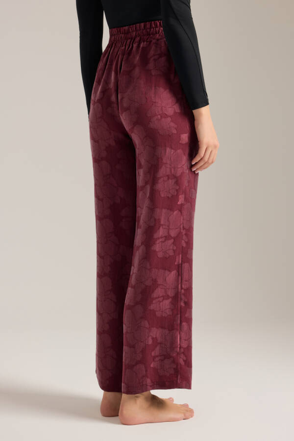 Bordo Dokulu Tencel Beli Lastikli Pijama Altı - 6