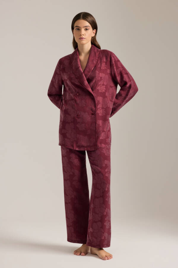 Bordo Dokulu Tencel Beli Lastikli Pijama Altı - 1