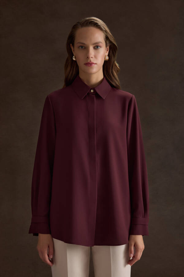 Bordo Dokuma Bluz - 1