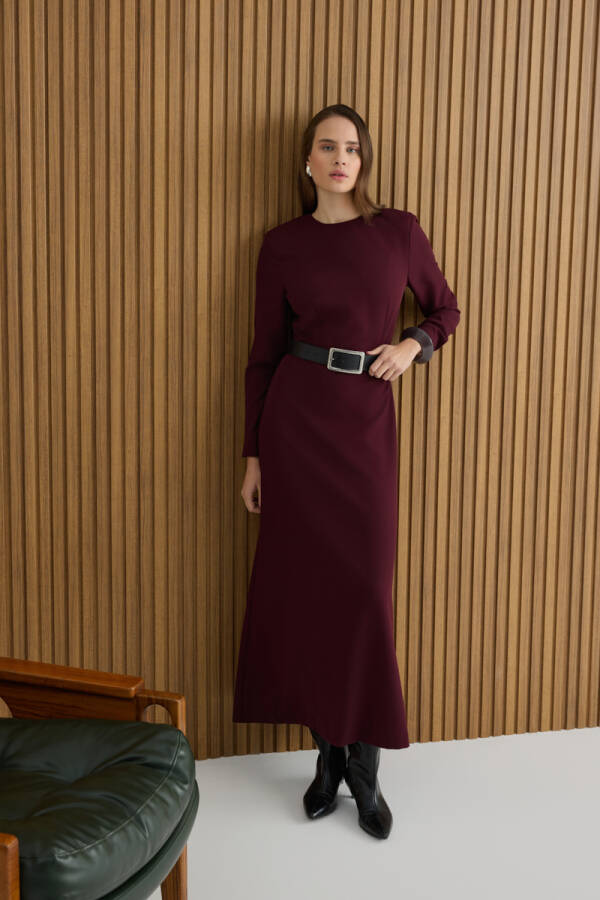 Bordo Dokuma Elbise - Aker